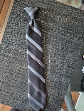 Classic Black and Gray Striped Men’s Clip On Tie